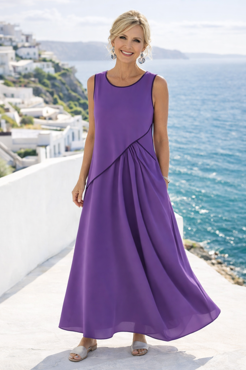 VIVIENNE | Yvona - Mouwloze Jurk met Contrastdetails