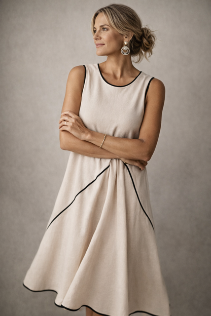 VIVIENNE | Yvona - Mouwloze Jurk met Contrastdetails