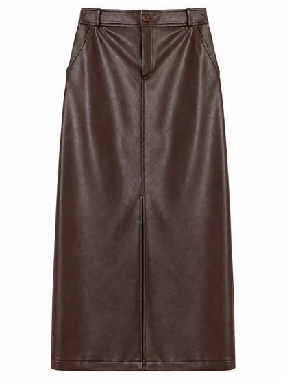 VIVIENNE | Fenna Leren Midi Rok