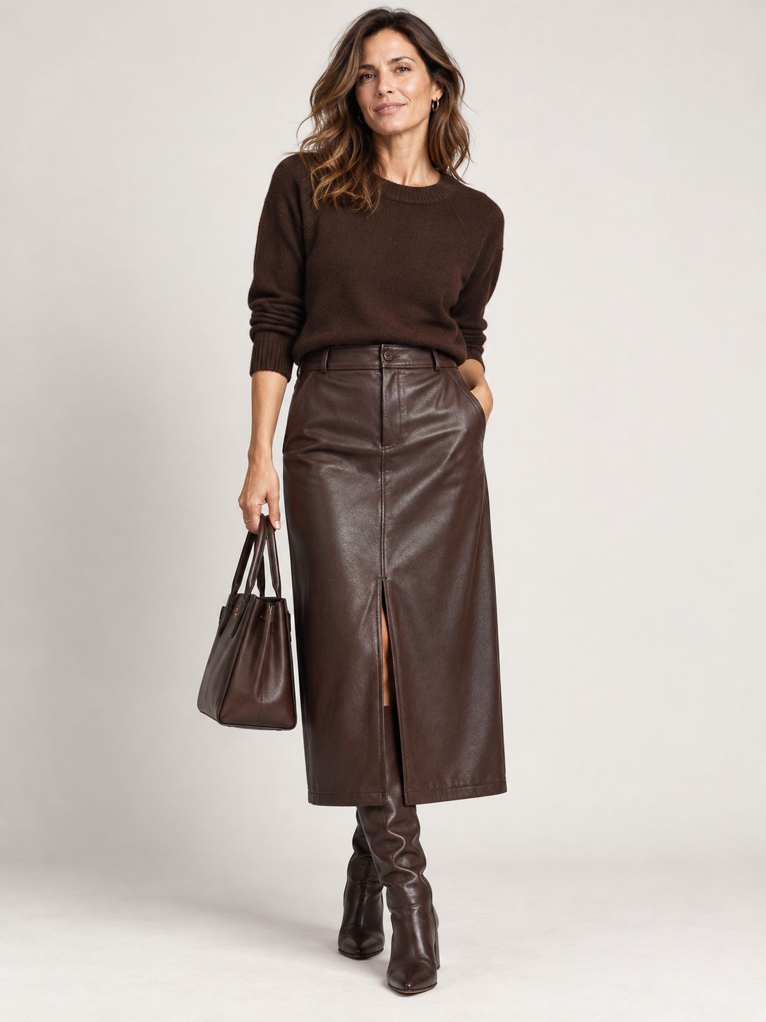 VIVIENNE | Fenna Leren Midi Rok