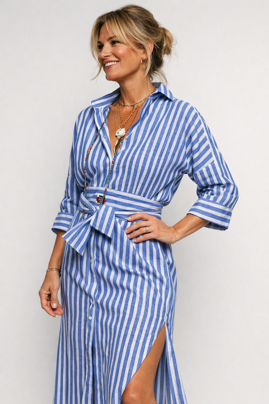 VIVIENNE | Sophie - Gestreepte Jurk met Strikceintuur