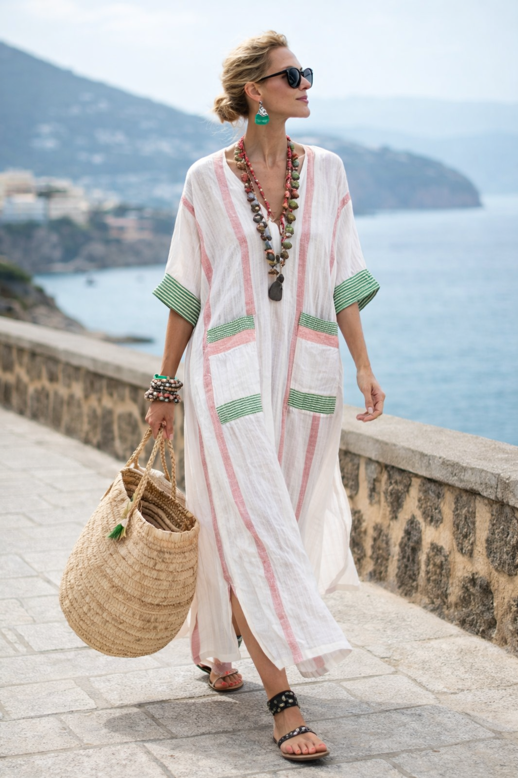 VIVIENNE | Ella - Luchtige Strandjurk met V-Hals en Strepen